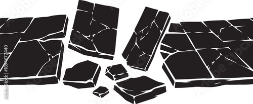 Broken black tiles on a white background illustration