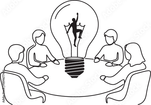 Business team brainstorming with light bulb idea