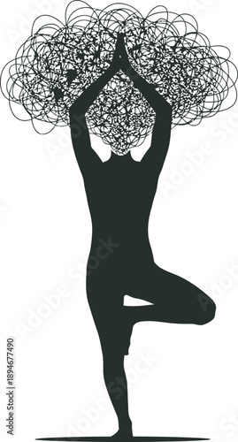 Yoga tree pose silhouette with branches