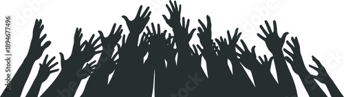 A group of raised hands in a celebratory gesture