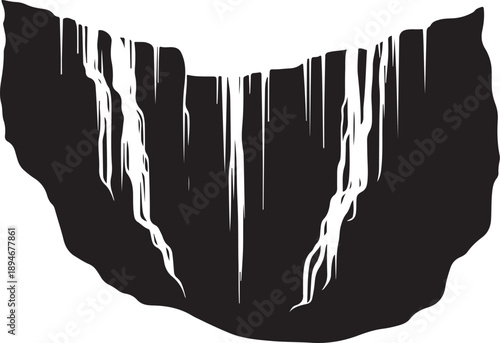 Dramatic Cave Entrance with Icicles in Black and White