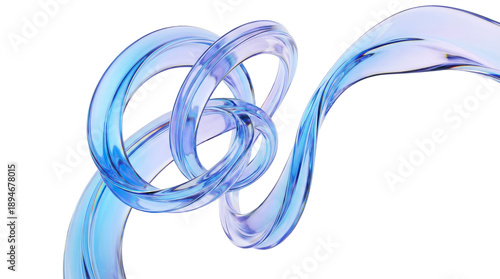 Abstract flowing glass ribbon with iridescent holographic colors on white background in 3D render style.