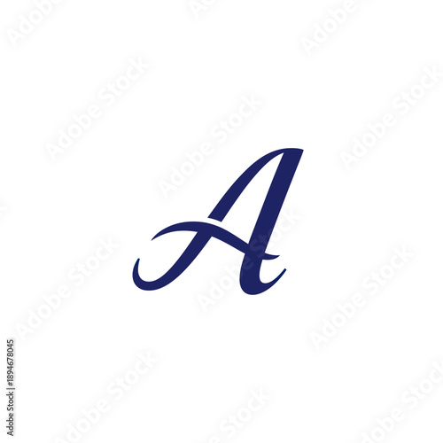 Elegant Dark Blue Calligraphy Letter A.
