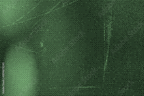 Halftone pattern with green and black dots on a textured background with no clear subject