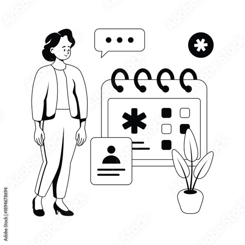 Patient booking hospital appointment and healthcare consultation online, glyph illustration