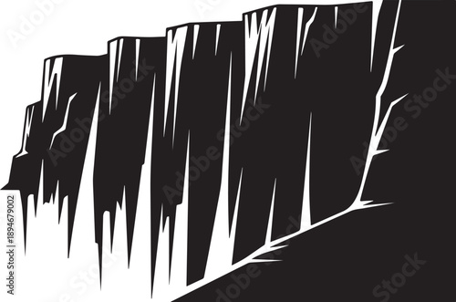 Dramatic Cliffside Landscape in Black and White Vector Illustration