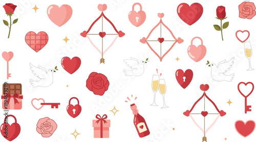 Valentine's Day Themed Elements and Icons Collection