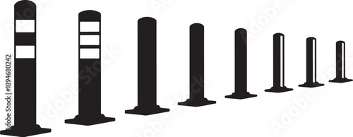 Various black and white bollards in a row illustration