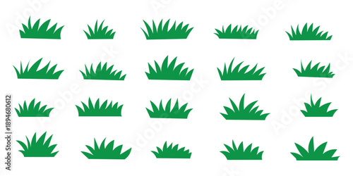 Green grass icons set collection, flat vector plant silhouettes for nature landscape garden design and eco environment concepts