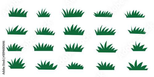 Green grass icons set collection, flat vector plant silhouettes for nature landscape garden design and eco environment concepts