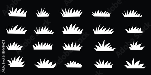 Green grass icons set collection, flat vector plant silhouettes for nature landscape garden design and eco environment concepts