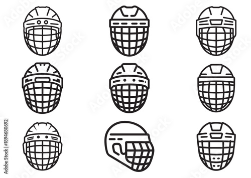 Hockey Helmet line art icon Set, Hockey Helmet outline vector
