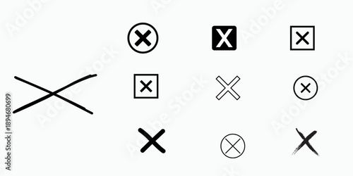 Bold Black X Marks and Solid Cross Symbols in Circles and Squares