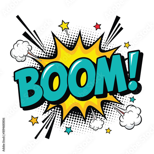 Boom Comic Book Style Explosion Pop Art Text Effect.
