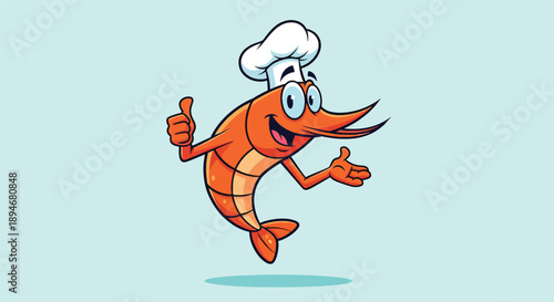 Cartoon Chef Shrimp Character Giving Thumbs Up Illustration.