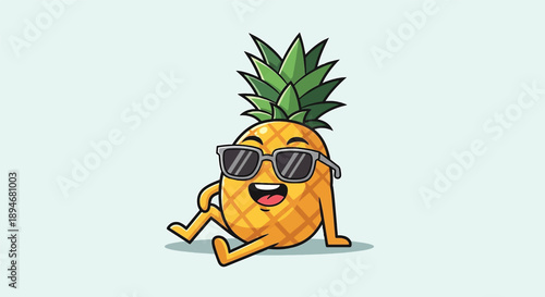 Cool Pineapple Cartoon Character Wearing Sunglasses Relaxing.