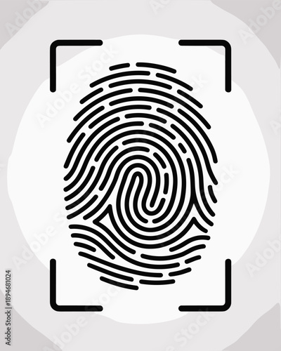 Detailed black fingerprint scan identification verification authentication system security technology concept biometric recognition personal access control illustration for law enforcement cybersecuri