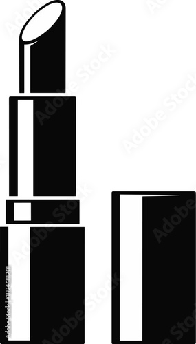 Elegant black lipstick fashion cosmetic product minimal style open with cap makeup beauty industry illustration for social media marketing campaigns and beauty blogs promotional material fashion desig