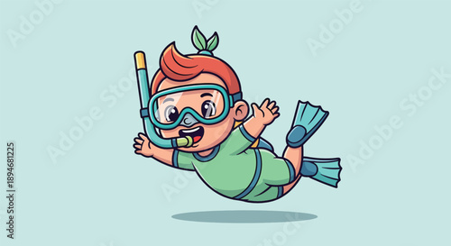 Cute Cartoon Baby Snorkeling Underwater Adventure.