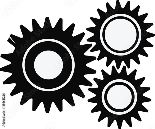 Black gear wheels rotating mechanism illustration for engineering solutions industrial processes manufacturing automation technology teamwork collaboration concept mechanical system graphic design ele