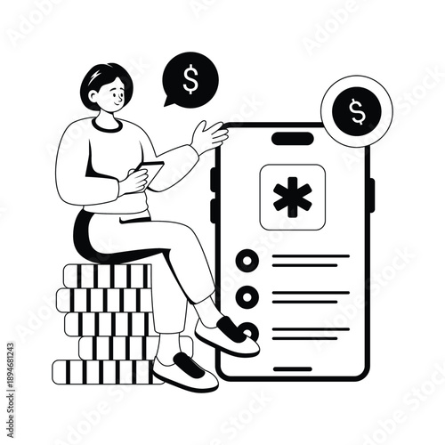 Illustration of woman managing medical expenses and online healthcare payments