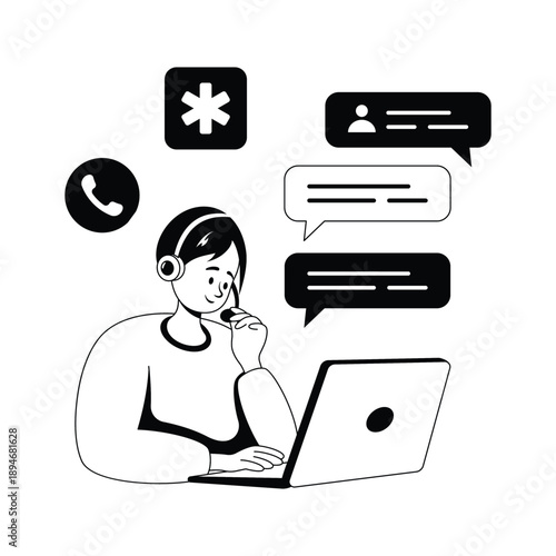 Illustration of person having online doctor consultation and telemedicine support