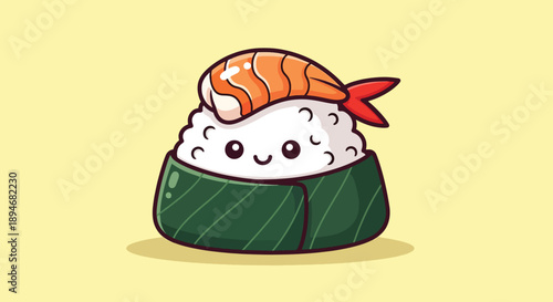 Cute Sushi Character with Salmon and Shrimp Topping.