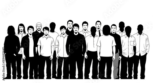 Diverse Group of People Standing Together in Silhouette.