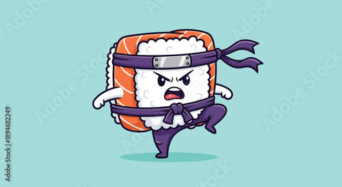 Cute Sushi Ninja Cartoon Vector.