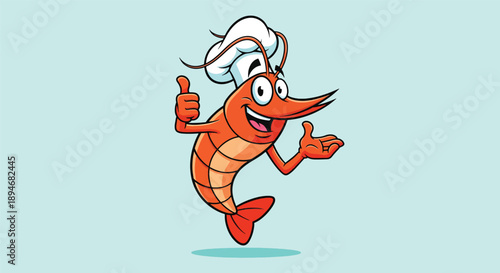 Happy Shrimp Chef Cartoon Character Giving Thumbs Up.