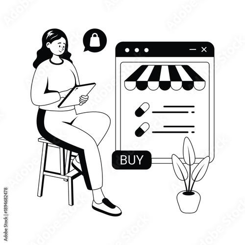 Illustration of woman buying medicines online from digital pharmacy store