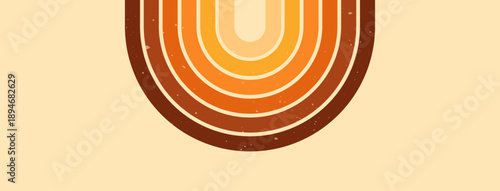 Stripe rainbow groovy banner with one semicircle rainbow.