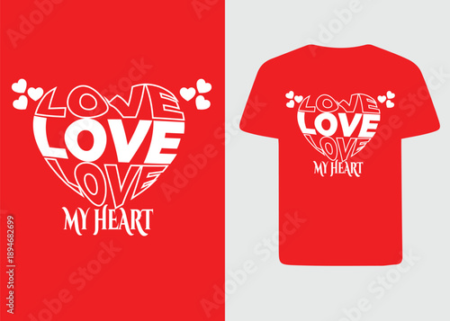 Romantic Heart Typography Design with Love Quotes on Red Background