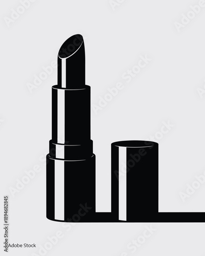 Elegant black lipstick cosmetic product minimalist design opened with cap off in simple studio setting beauty fashion style illustration for makeup advertising promotion presentation template beauty b