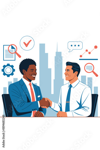 Diverse businessmen shaking hands in modern office for partnership agreement successful deal multinational collaboration concept african american executive meeting caucasian manager for corporate team