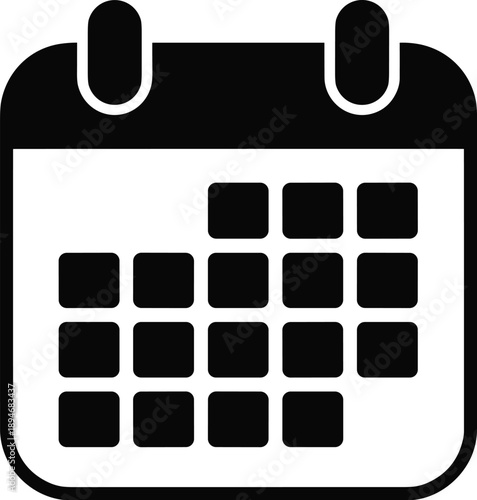 Simple black and white calendar icon appointment schedule reminder planning in minimalist flat vector design for business events deadlines organization project management effective planning corporate