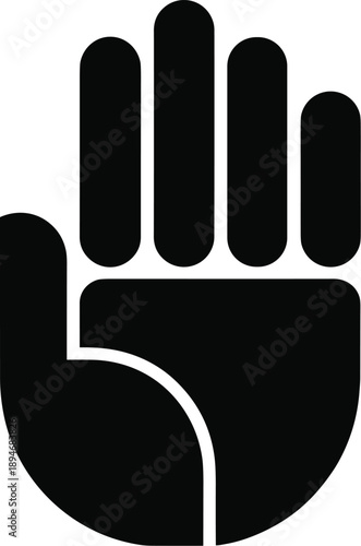 Stylized black hand with fingers up flat design illustration graphic for medical healthcare industry stop gesture sign attention warning symbol conceptual icon for website ui ux presentations mobile a
