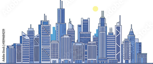 Modern cityscape illustration with sleek skyscrapers and vibrant colors