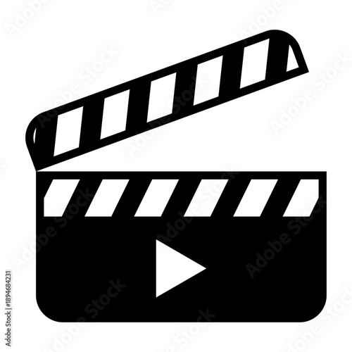 Solid icon of a movie clapperboard labeled scene one, representing film production, video shooting, directing process, and cinema creation workflow.