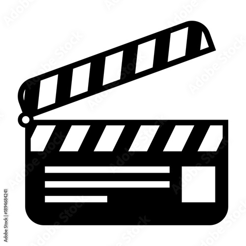 Solid icon of a movie clapperboard labeled scene one, representing film production, video shooting, directing process, and cinema creation workflow.