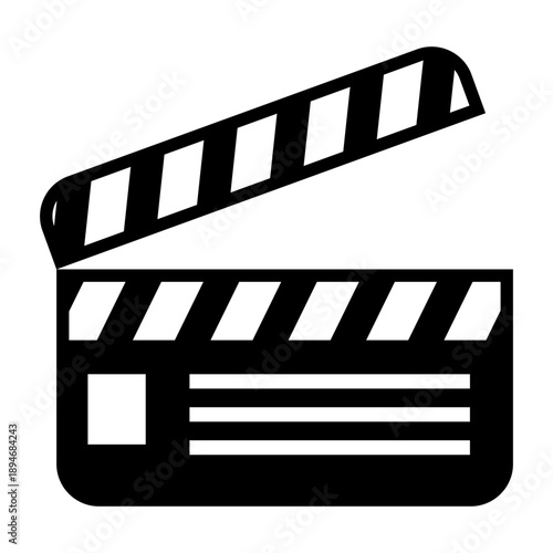 Solid icon of a movie clapperboard labeled scene one, representing film production, video shooting, directing process, and cinema creation workflow.