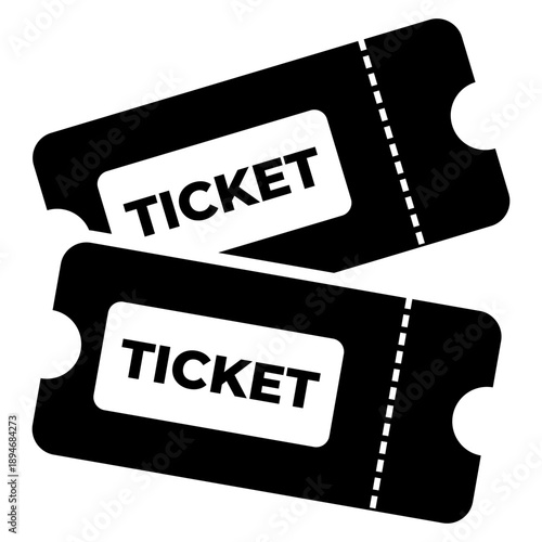 Solid icon of stacked admission tickets with perforated cut line, representing cinema entry, concert access, event booking, and entertainment pass concepts.