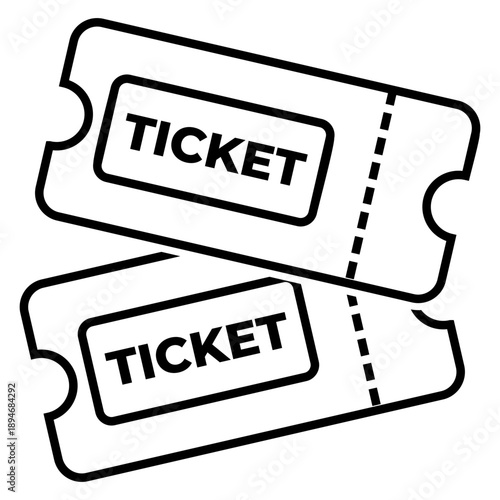 Outline icon of stacked admission tickets with perforation line, representing movie entry, event access, booking, and entertainment pass concepts.