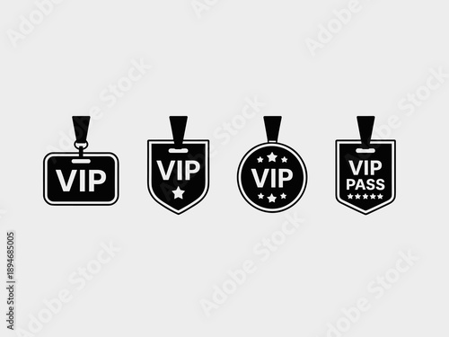 Exclusive VIP pass badge set for events and conferences access control vector illustration showing premium membership and special guest status in business technology entertainment marketing and promot