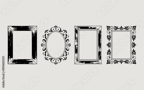 Ornate Decorative Picture Frames Collection with Floral Accents and Distressed Textures for Vintage Style Art Gallery Wall Decor Wedding Invitation Design Photo Album Embellishments Scrapbooking Proje