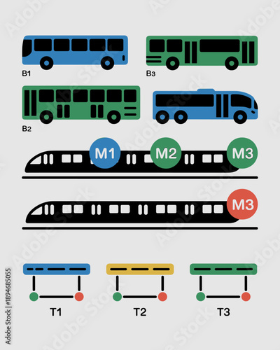 Modern public transportation infographic illustration featuring buses trains and trams depicting urban transit systems public transport network for city planning transportation maps and transit route