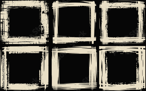 Distressed brush stroke square frames collection for grunge style graphic design projects creating artistic photo borders unique decorative elements and textured layer effects for creative fashion adv