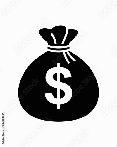 Black and white money bag with dollar sign representing financial wealth and investment success business concept for banking finance and economy presentations marketing materials wealth management and