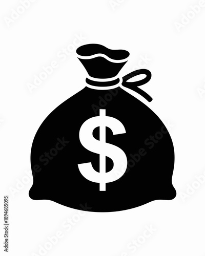 Black money bag with large dollar sign icon graphic illustration representing wealth finance and investment concept for business marketing materials financial planning asset growth and economic succes