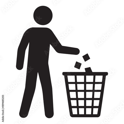 Person Throwing Trash into Bin – Waste Management Symbol Vector